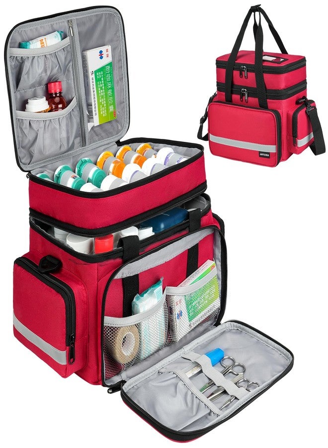 Jaffzora Large Pill Bottle Organizer, Double Layers Medicine Storage Bag with Lockable Zippers and Shoulder Strap,Medication Travel Bag for Prescription Bottles, Vitamins & Medical Supplies, Red (Bag Only) - Image 1